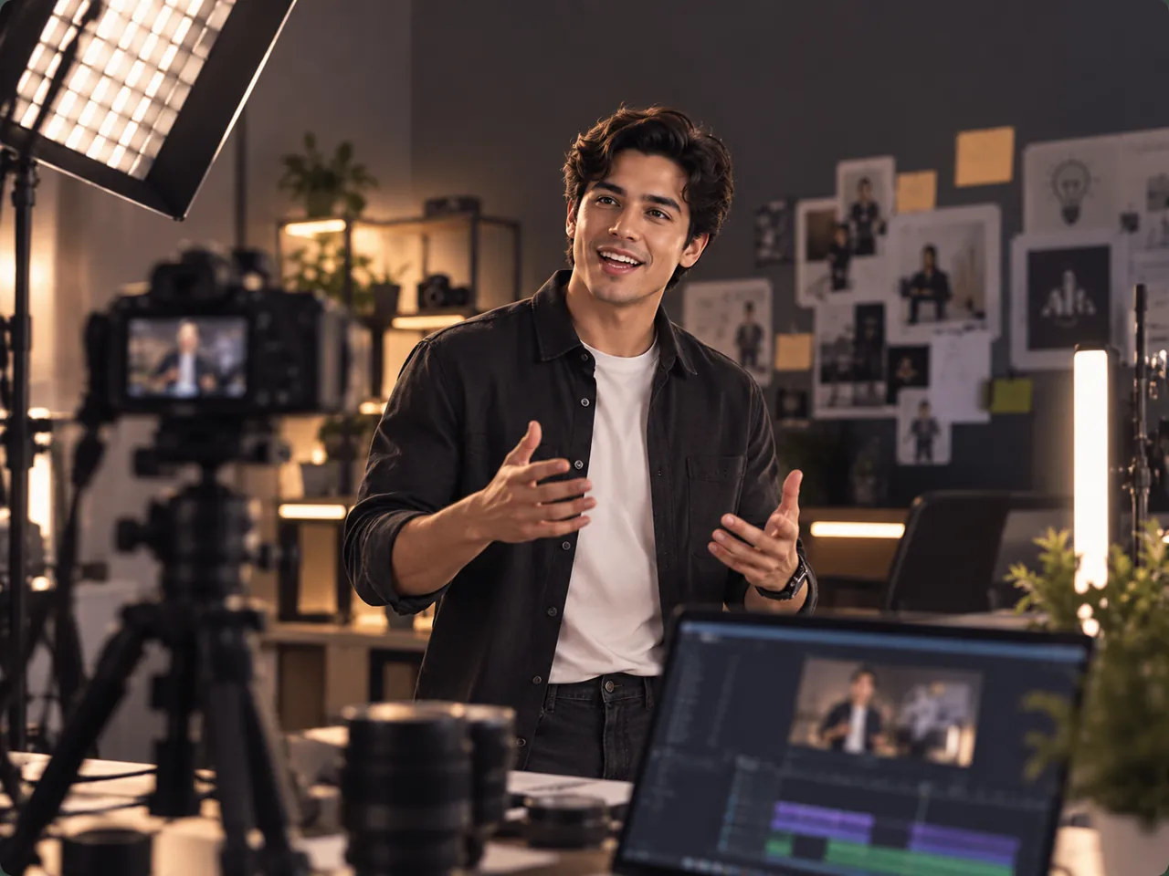 Creador de contenido grabando en un estudio multimedia